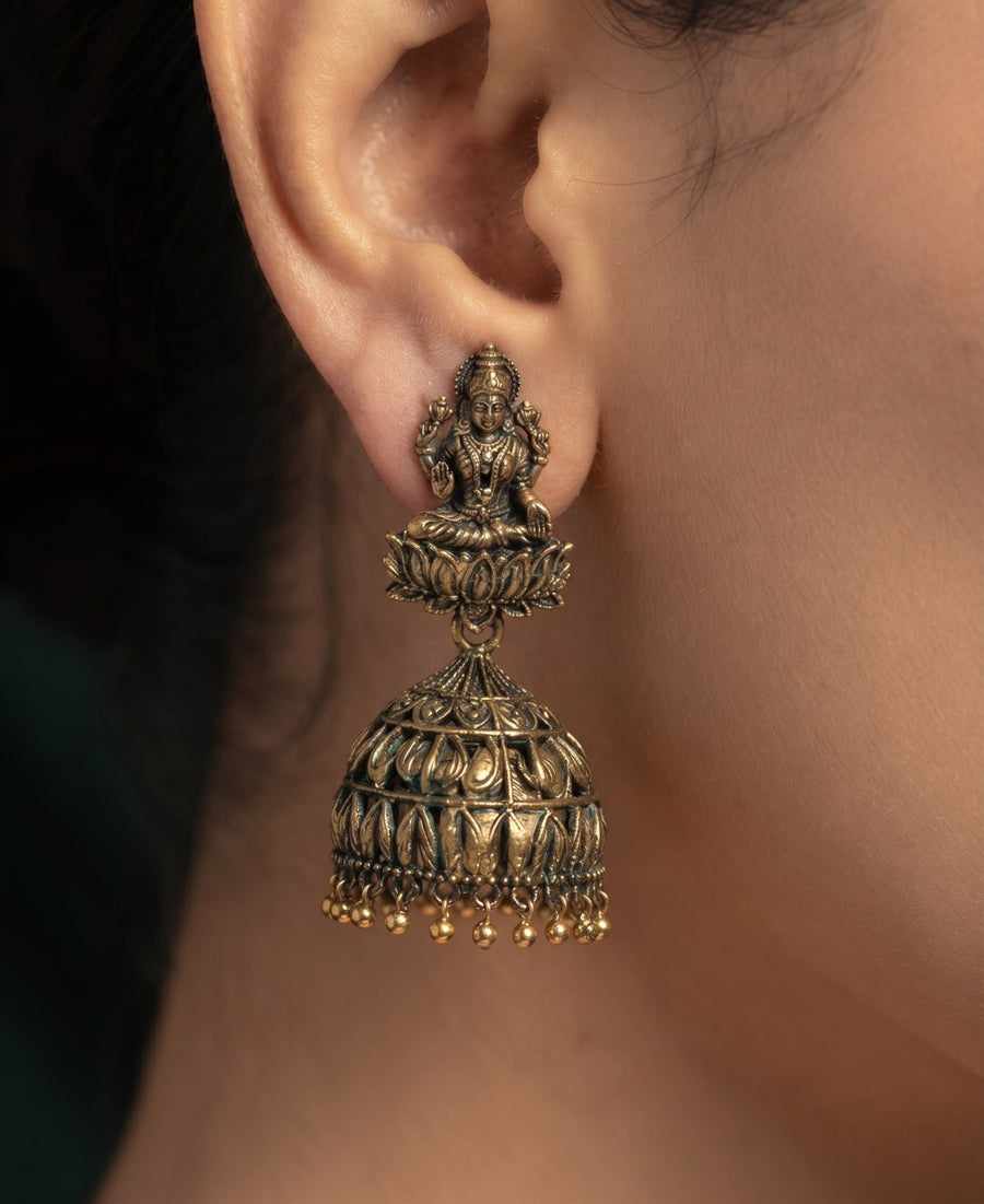 Gold Plated Oxidized With Beaded Jhumka