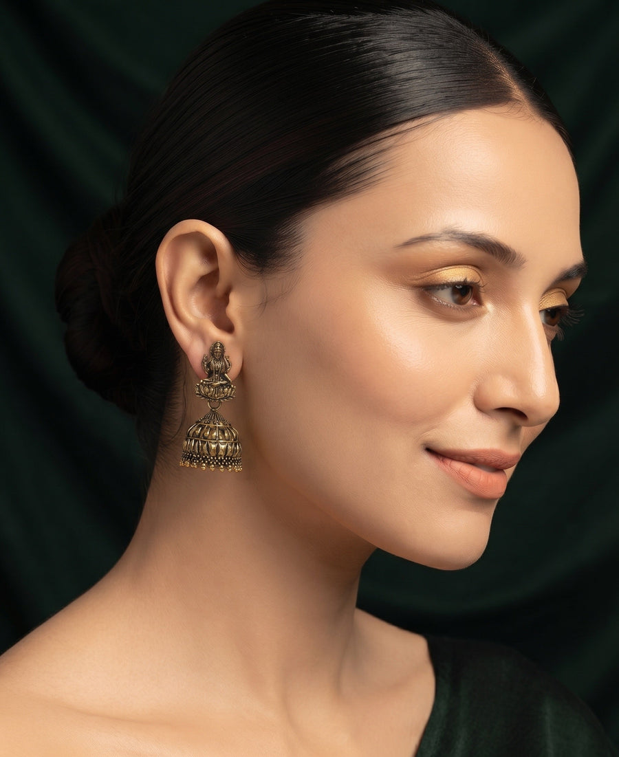 Gold Plated Oxidized With Beaded Jhumka