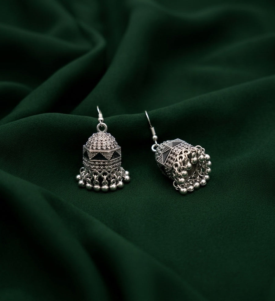Silver Plated Oxidized With Beaded Jhumka