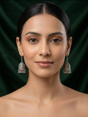 Silver Plated Oxidized With Beaded Jhumka