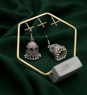 Silver Plated Oxidized With Beaded Jhumka