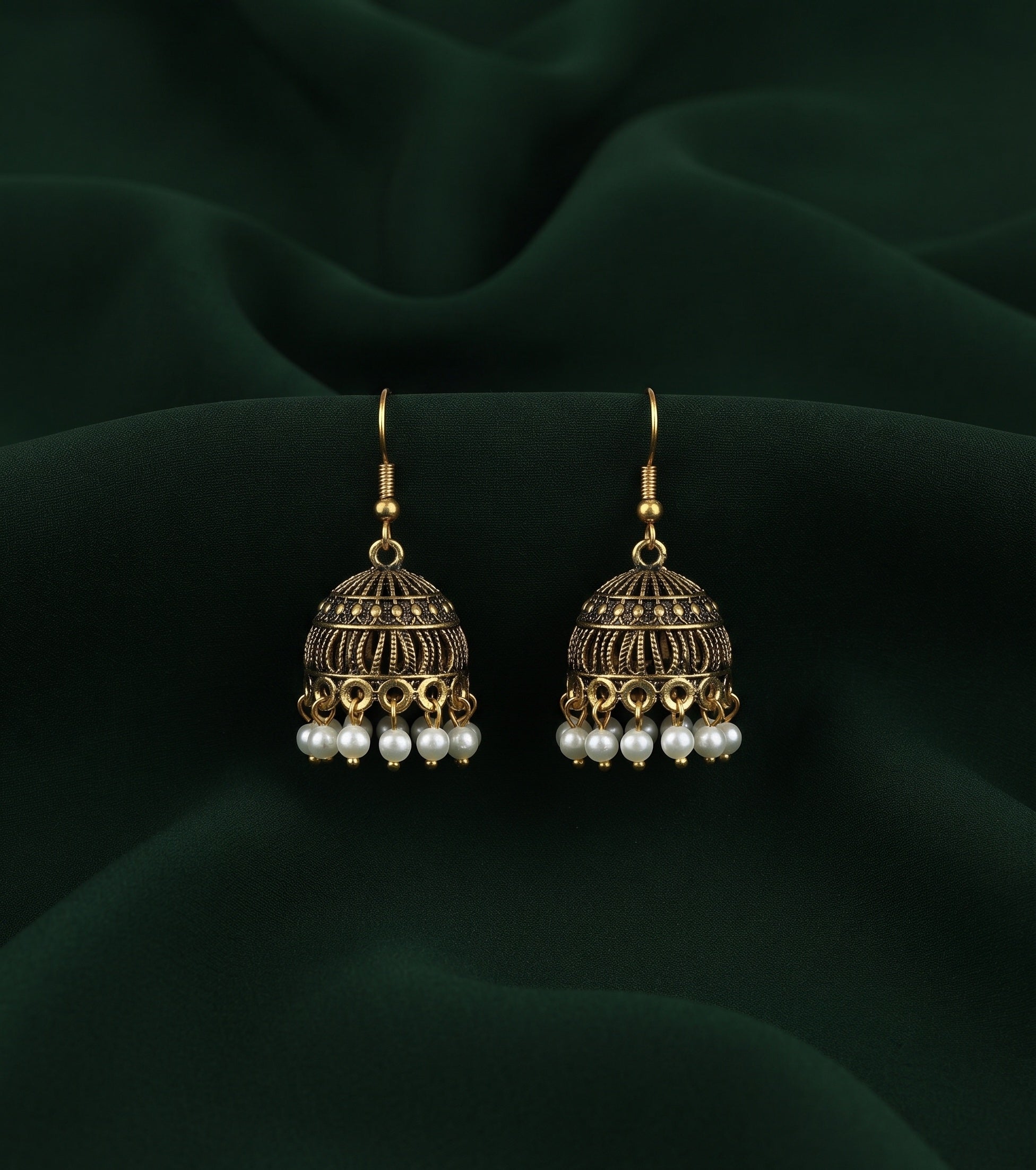 Gold Plated Oxidized With Beaded Jhumka