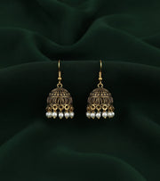 Gold Plated Oxidized With Beaded Jhumka