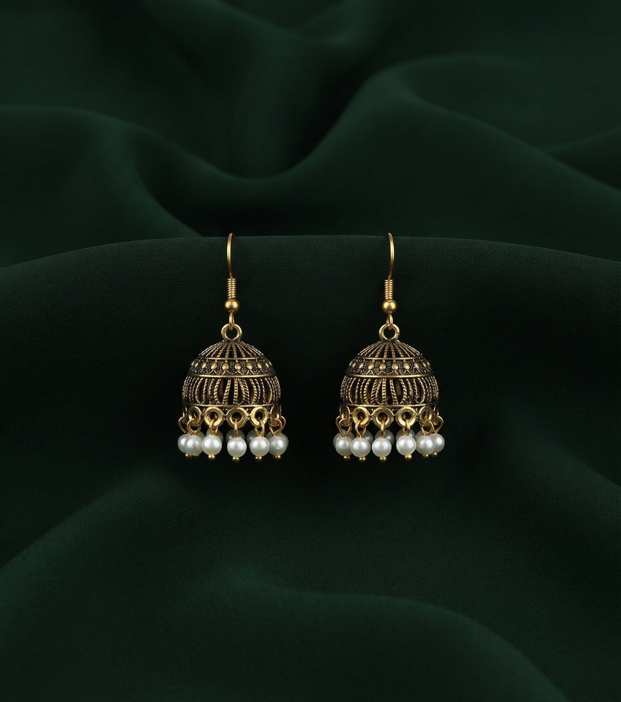Gold Plated Oxidized With Beaded Jhumka