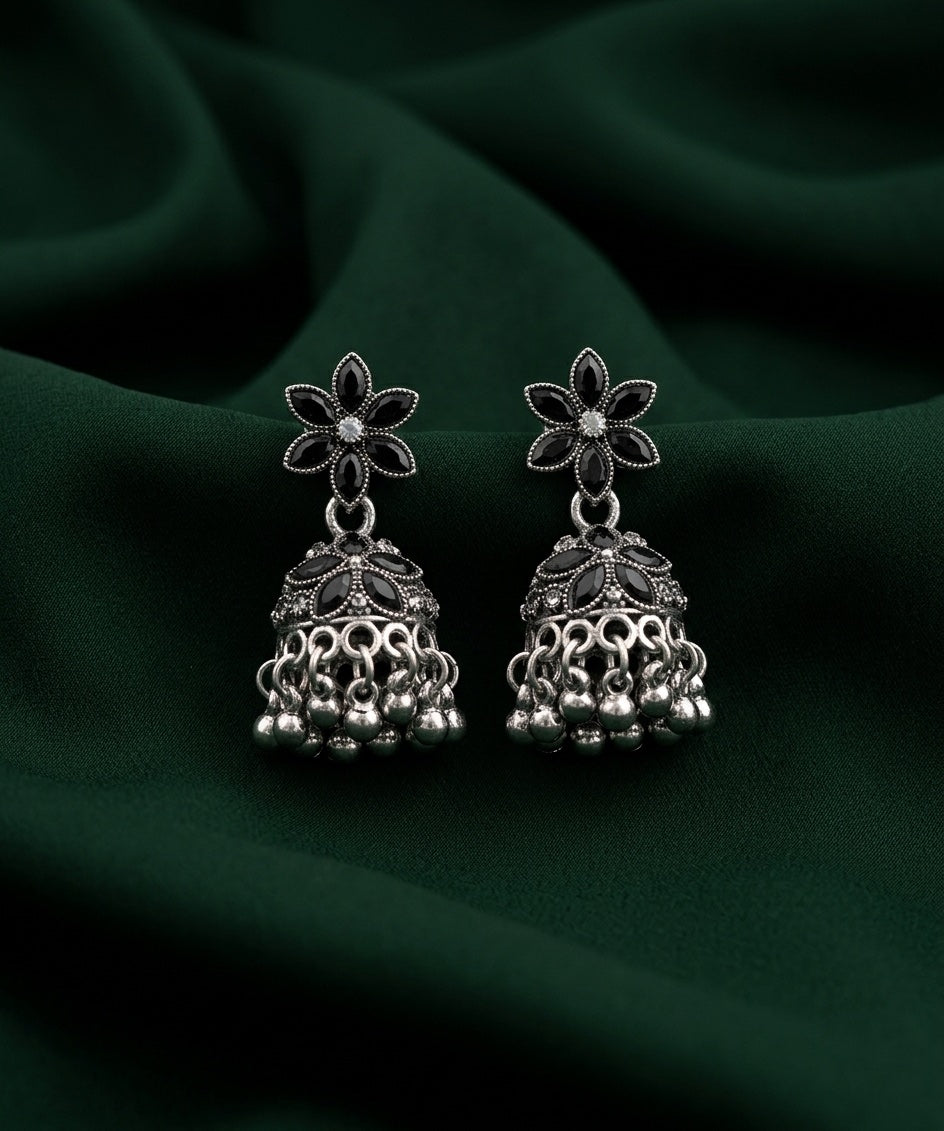 Silver Plated Oxidized Fancy Drop Earrings