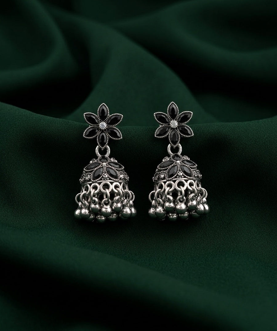 Silver Plated Oxidized Fancy Drop Earrings