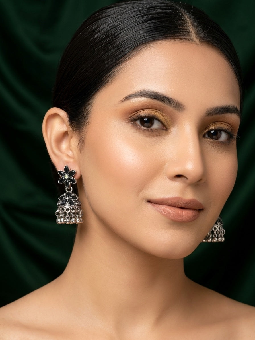 Silver Plated Oxidized Fancy Drop Earrings