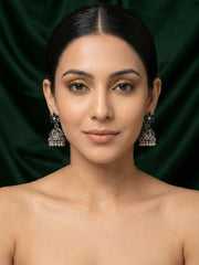 Silver Plated Oxidized Fancy Drop Earrings