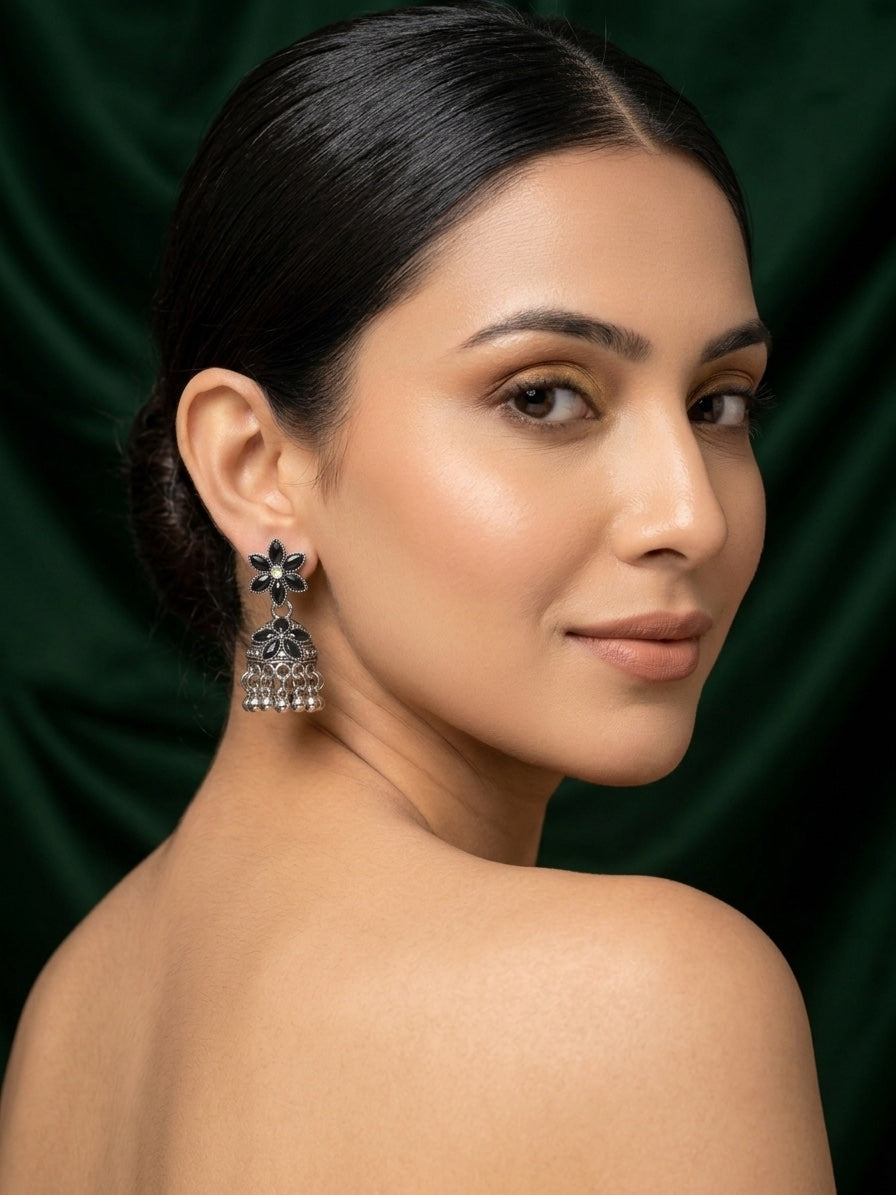 Silver Plated Oxidized Fancy Drop Earrings
