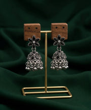 Silver Plated Oxidized Fancy Drop Earrings