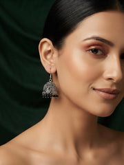 Silver Plated Oxidized With Beaded Jhumka