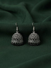 Silver Plated Oxidized With Beaded Jhumka