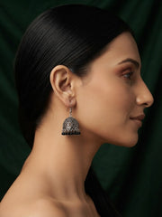 Silver Plated Oxidized With Beaded Jhumka