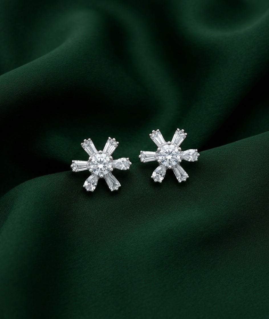 Silver Plated Oxidized AD stone Studs