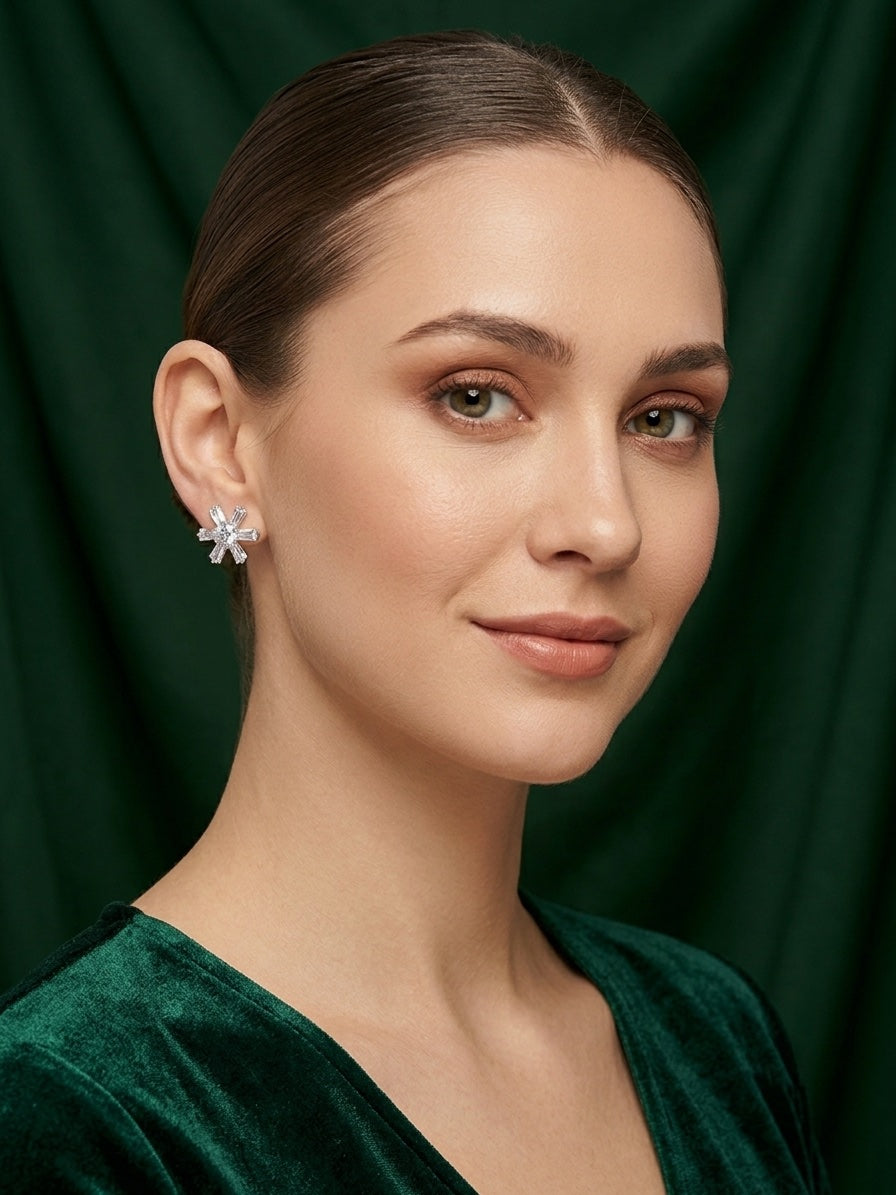 Silver Plated Oxidized AD stone Studs
