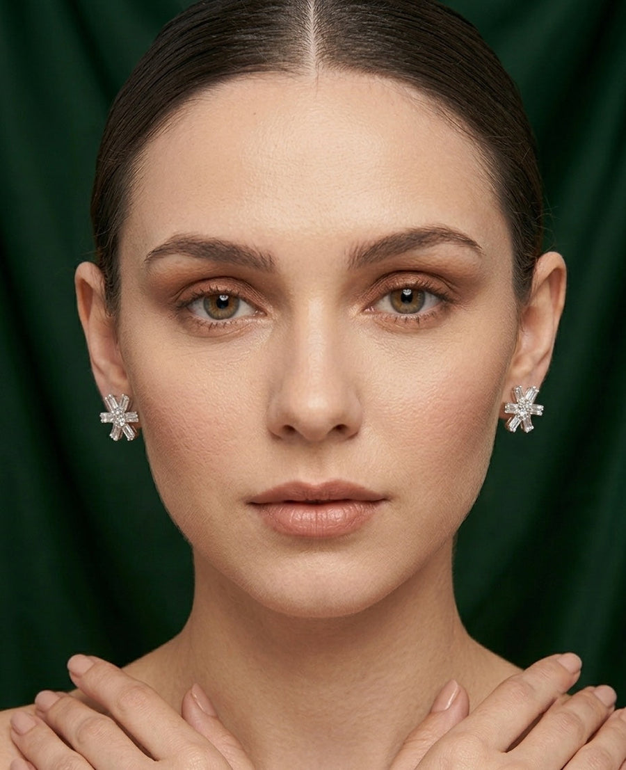 Silver Plated Oxidized AD stone Studs