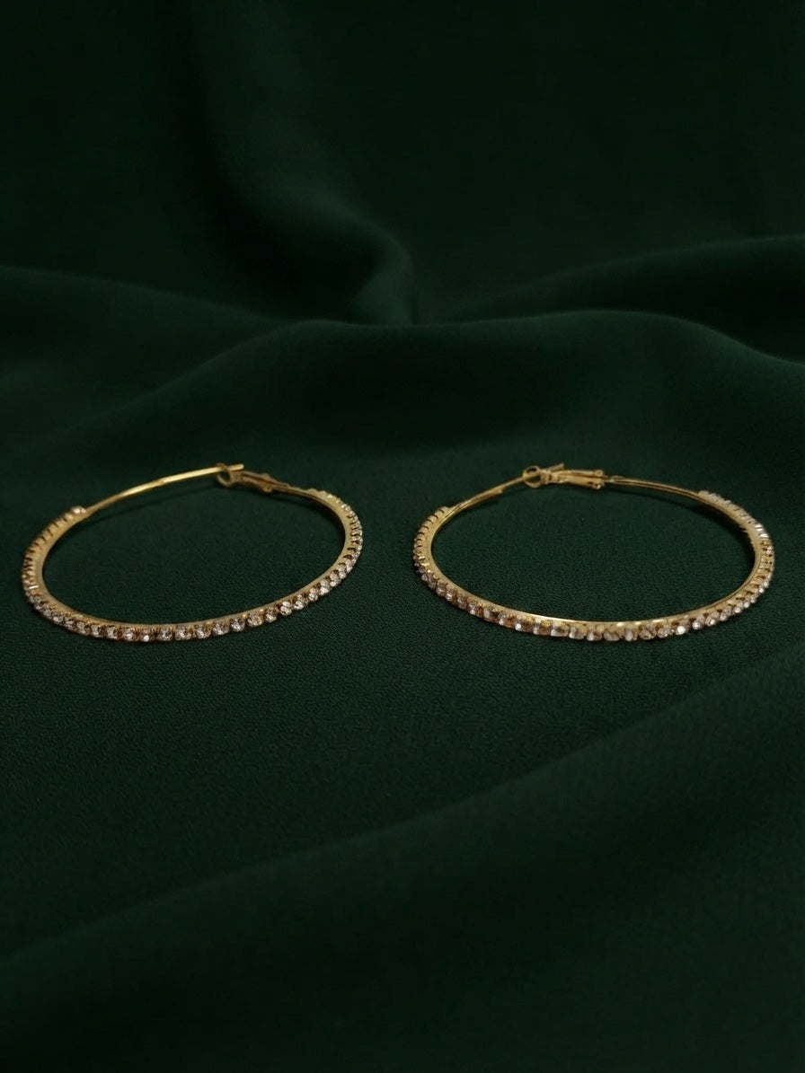 Women Gold Plated Beaded Trendy Hoops