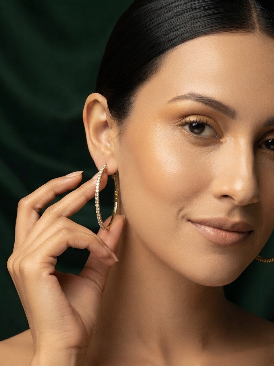 Women Gold Plated Beaded Trendy Hoops