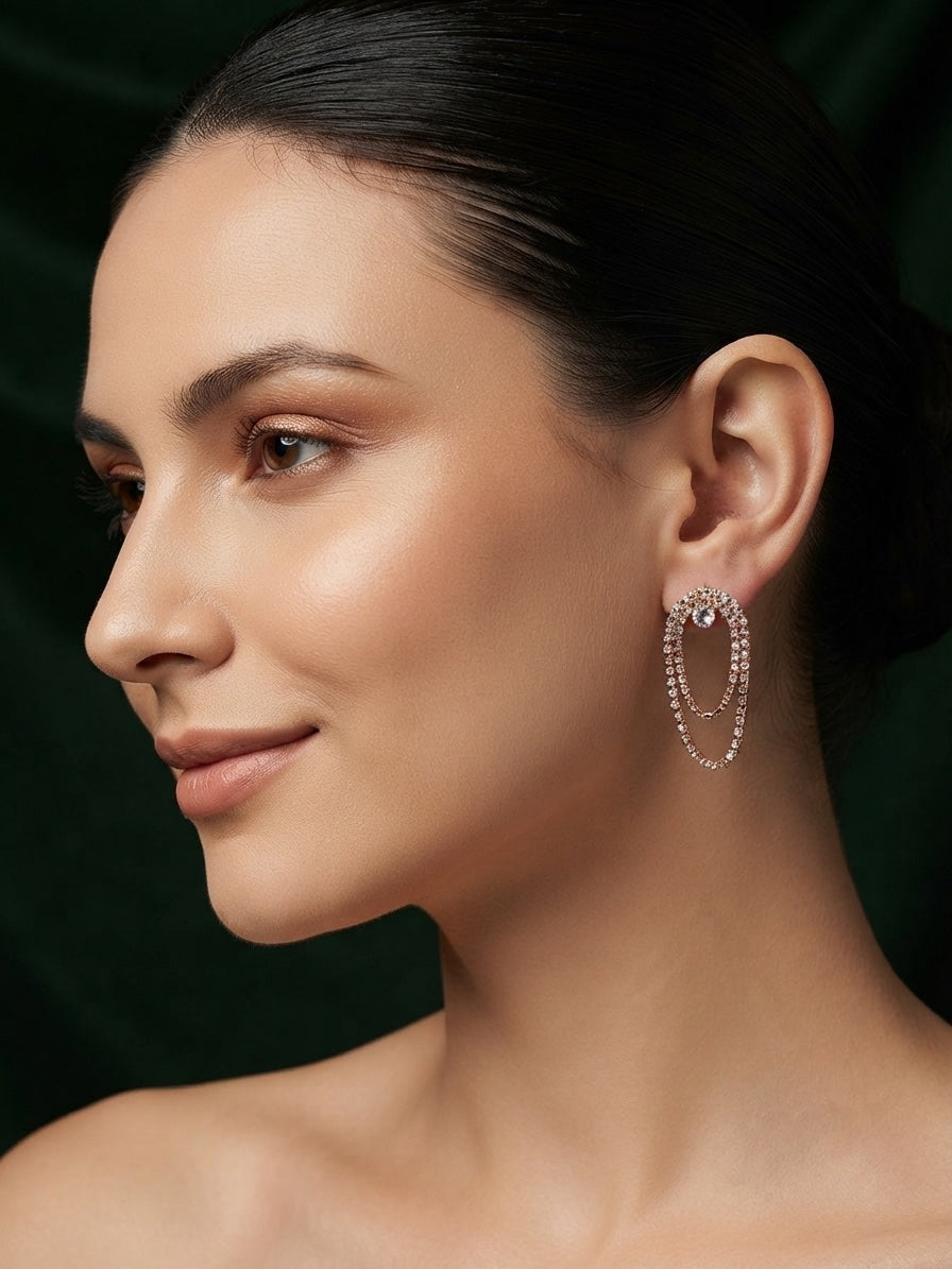Women Rose Gold Plated Fancy Diamond Earrings
