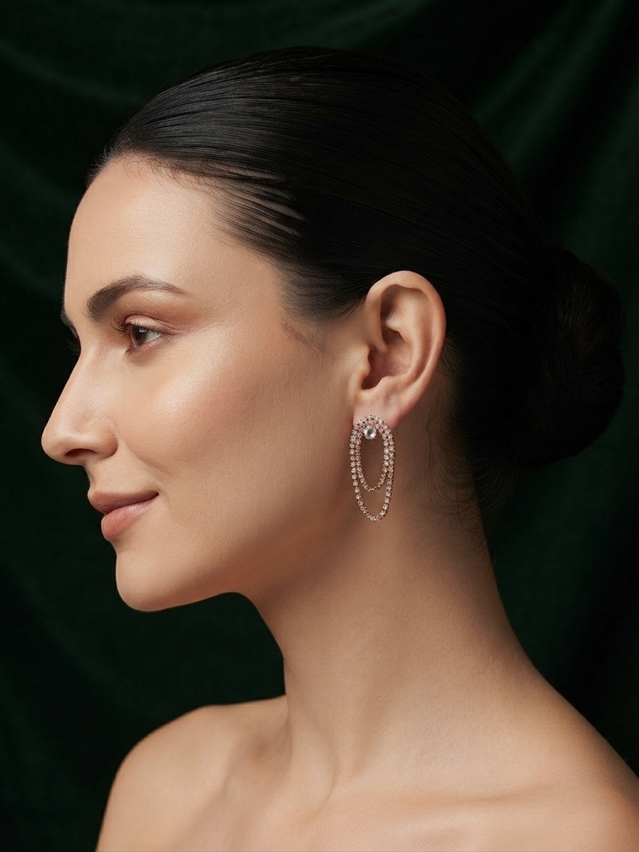 Women Rose Gold Plated Fancy Diamond Earrings