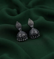 Silver Plated Oxidized With Beaded Jhumka