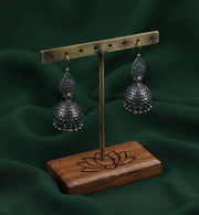 Silver Plated Oxidized With Beaded Jhumka