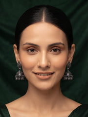 Silver Plated Oxidized With Beaded Jhumka