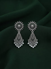 Silver Plated Oxidized Fancy Drop Earrings
