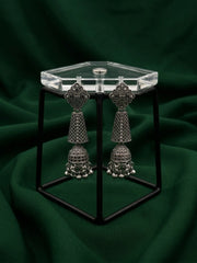 Silver Plated Oxidized Fancy Jhumka Earrings