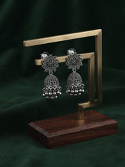 Silver Plated Oxidized Fancy Jhumka Earrings