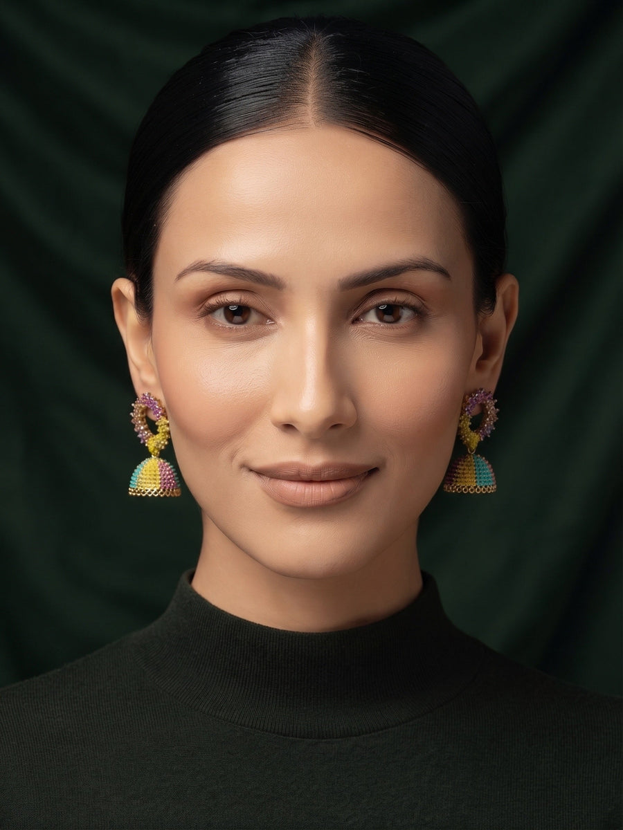 Gold Plated Stylish Multicolor Jhumka Earrings