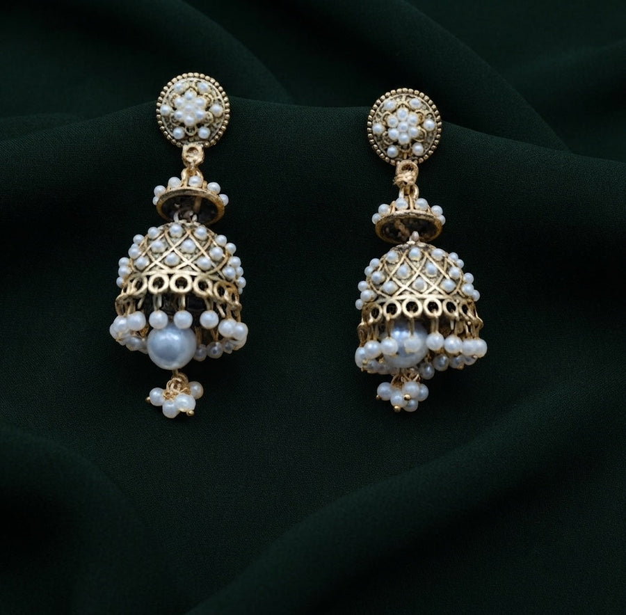 Gold Plated Oxidized With Beaded Traditional Jhumka