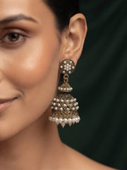 Gold Plated Oxidized With Beaded Traditional Jhumka
