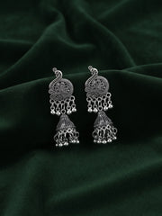 Silver Plated Oxidized Fancy Jhumka Earrings