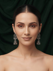 Silver Plated Oxidized Fancy Jhumka Earrings