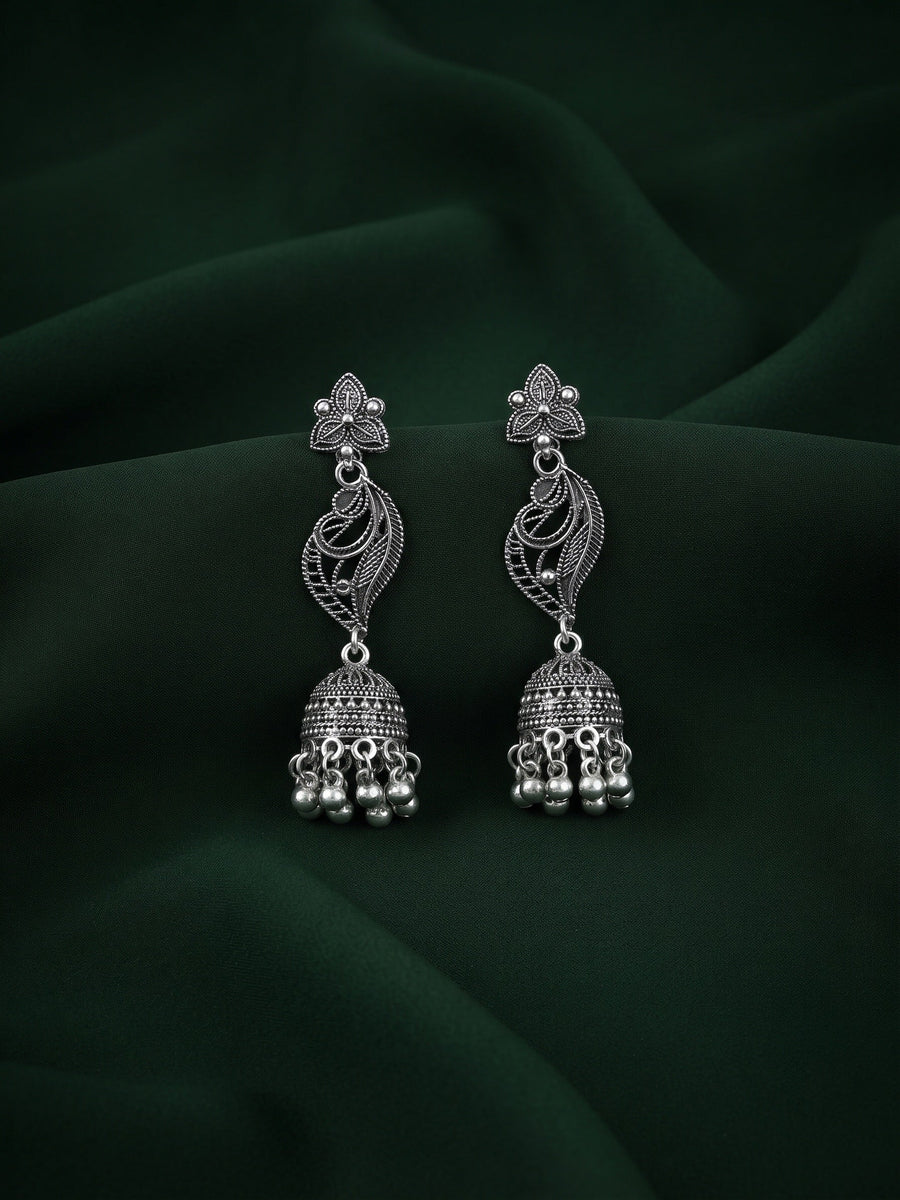 Silver Plated Oxidized Fancy Jhumka Earrings