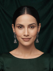 Silver Plated Oxidized Fancy Jhumka Earrings