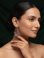 Silver Plated Oxidized Fancy Drop Earrings