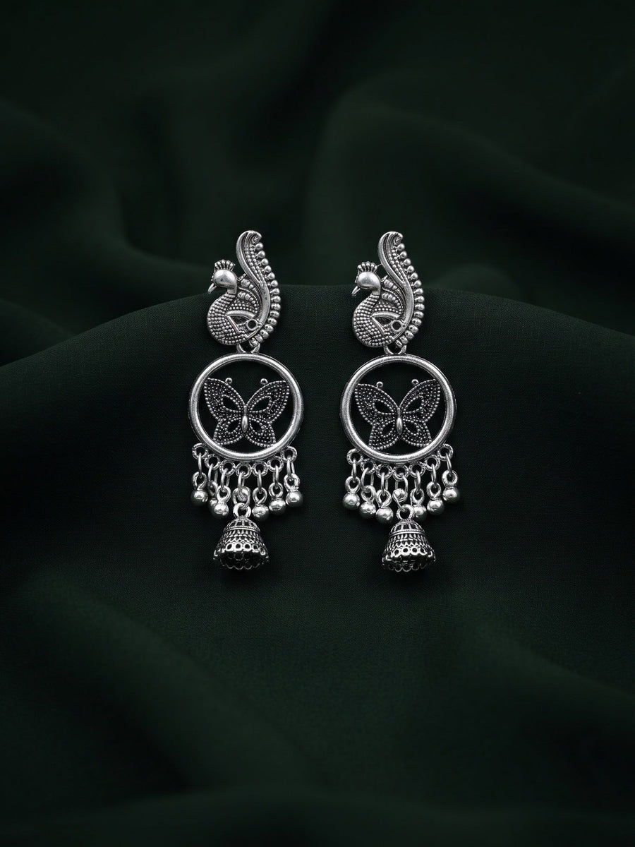 Silver Plated Oxidized Fancy Drop Earrings