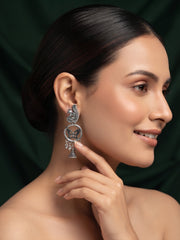 Silver Plated Oxidized Fancy Drop Earrings