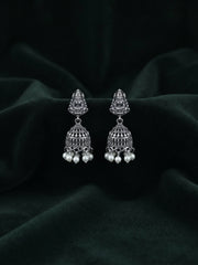 Silver Plated Oxidized Temple Jhumka Earrings
