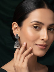 Silver Plated Oxidized Temple Jhumka Earrings