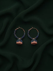 Gold Plated Stylish Blue Beaded Jhumka Earrings
