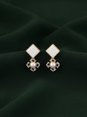 Gold Plated Stylish White Fancy Drop Earrings