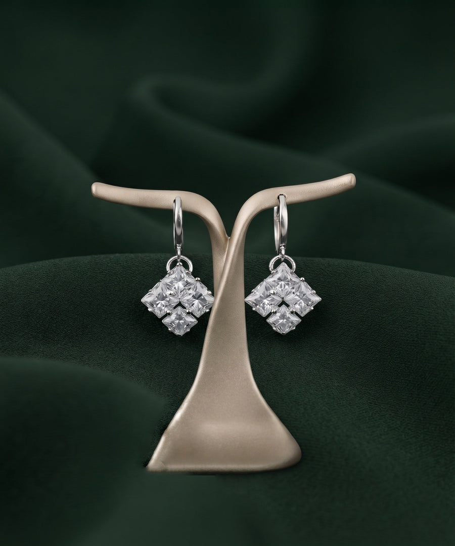 Silver Plated Dimond Fancy Drop Earrings