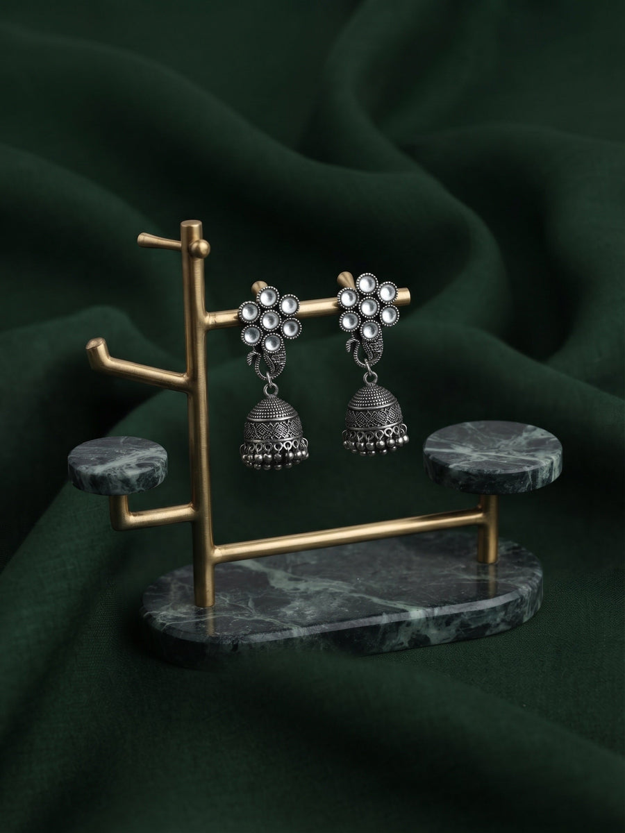 Silver Plated Oxidized With Beaded Jhumka