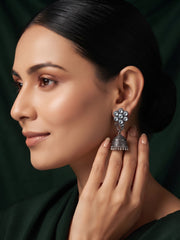 Silver Plated Oxidized With Beaded Jhumka