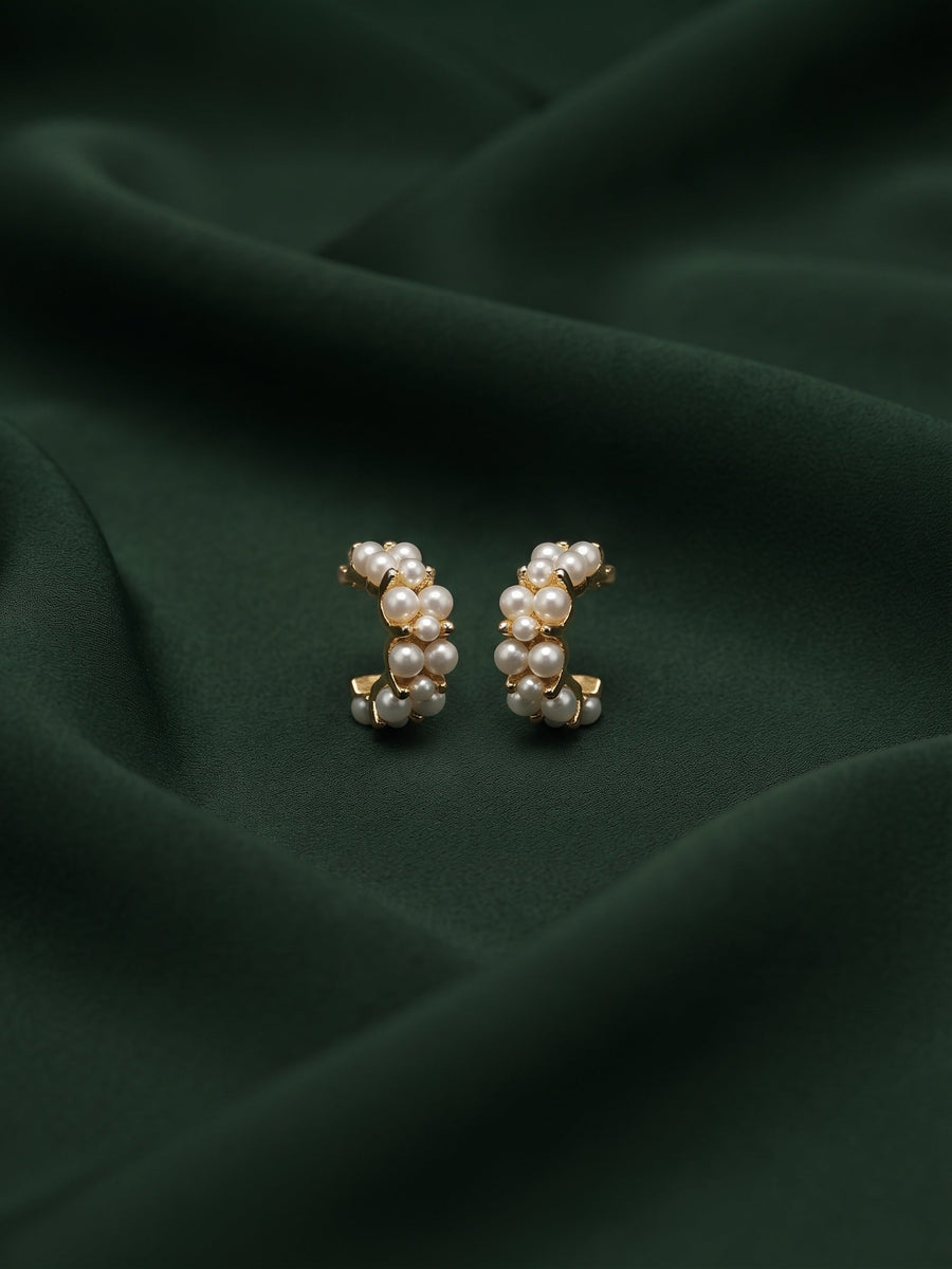 Gold Plated Stylish Pearls Beaded Hoops