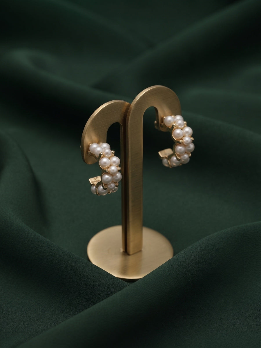 Gold Plated Stylish Pearls Beaded Hoops