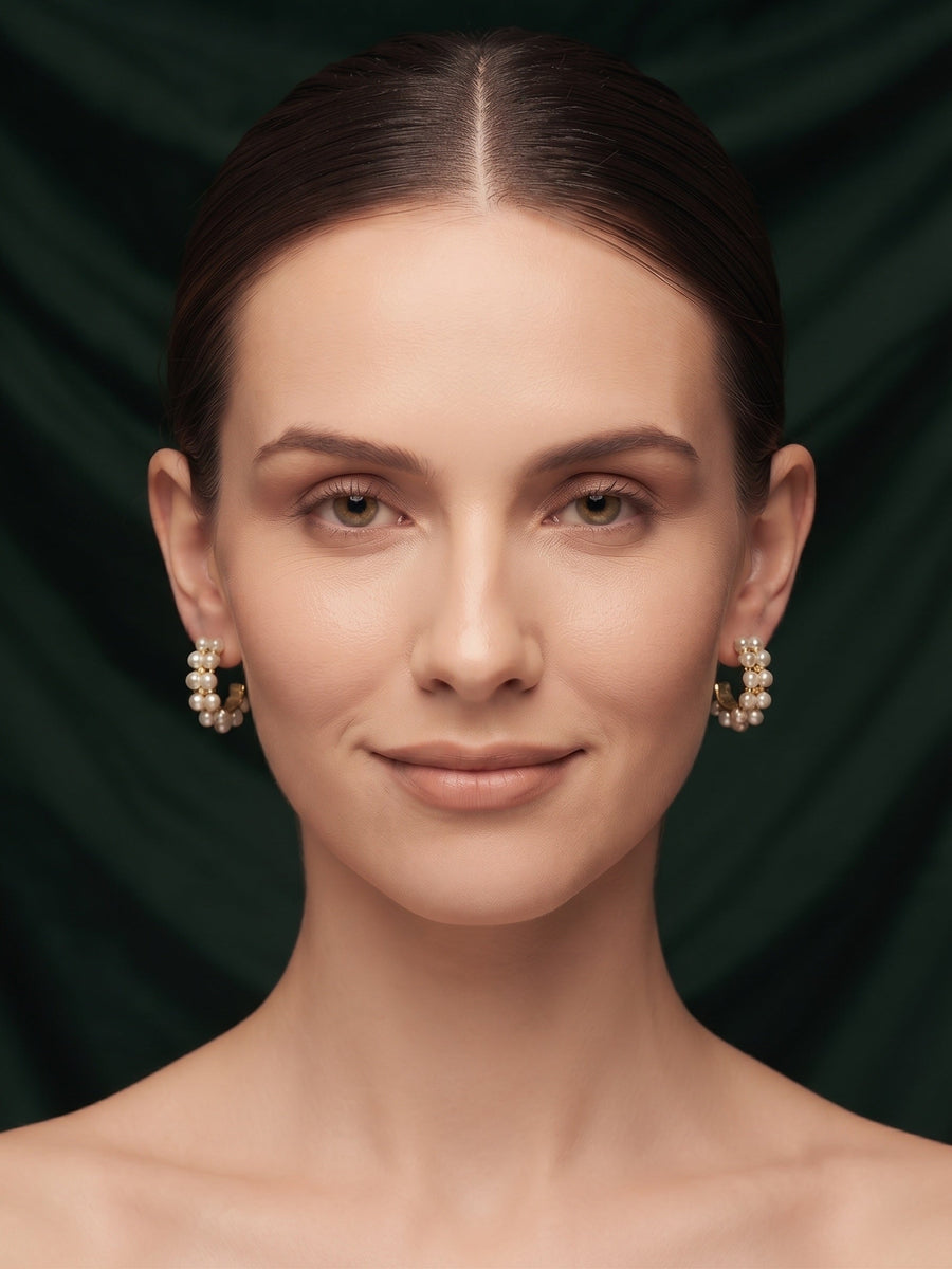 Gold Plated Stylish Pearls Beaded Hoops
